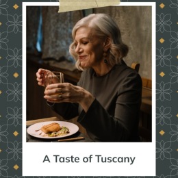 a person eating dinner and holding a drink