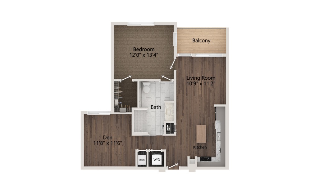 Robeson - 1 bedroom floorplan layout with 1 bath and 900 square feet.