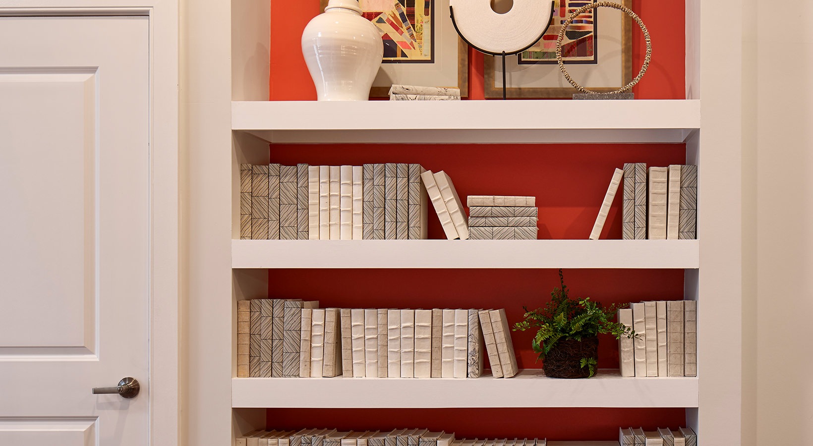 book case Detail of a model apartment at our senior living community in Plainsboro, NJ, featuring books on a shelf.